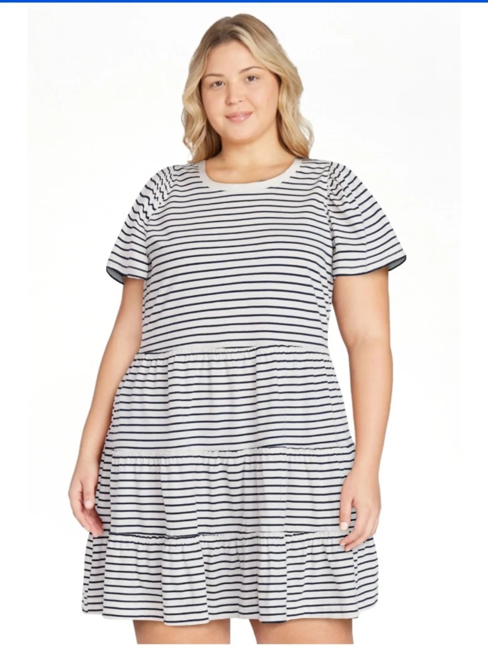 Time and Tru Women’s Mother of Pearl Striped Tiered Dress Size XL NWT