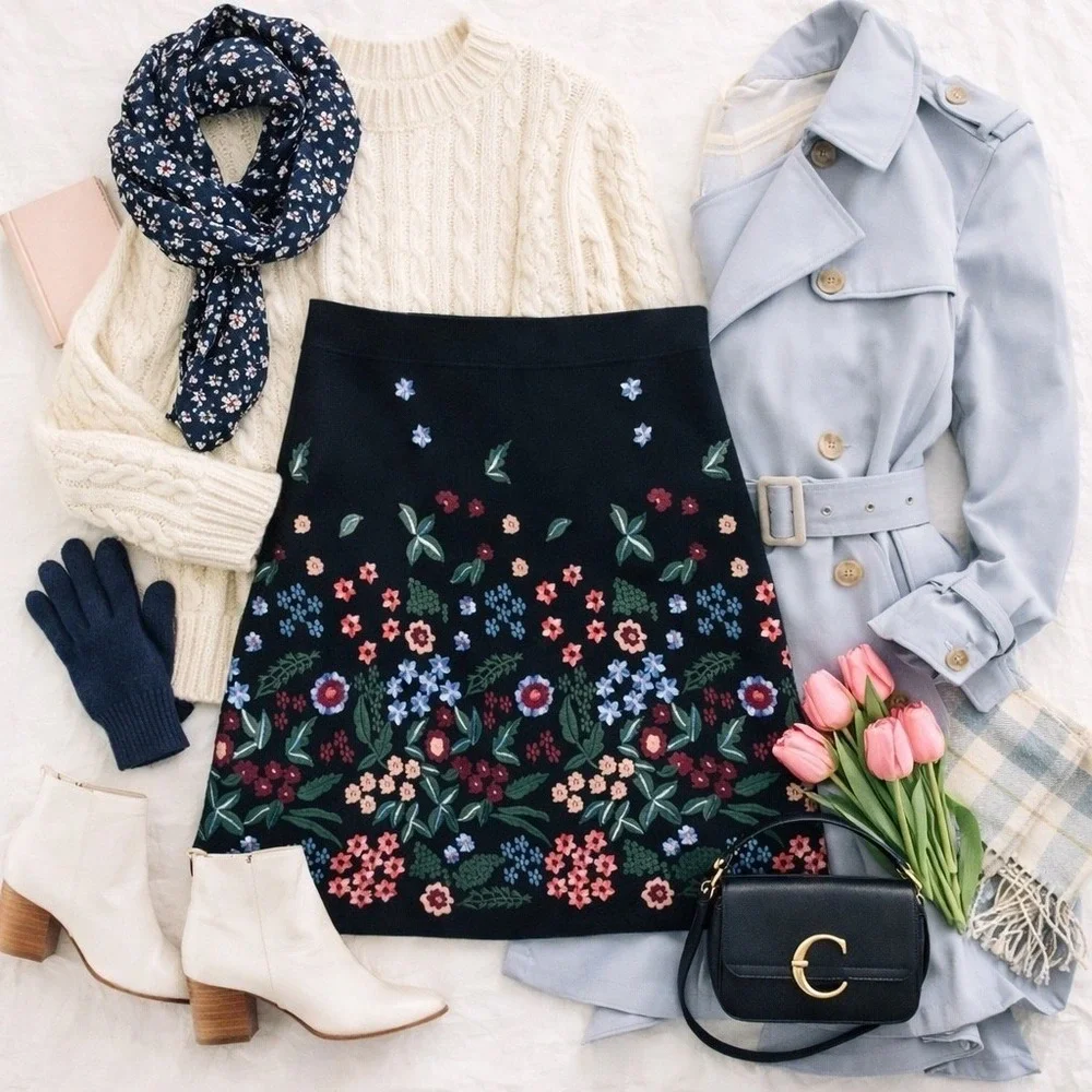 Zara Woman Skirt‎ Womens Medium Black Floral Embroidered A-Line Mini Cottagecore