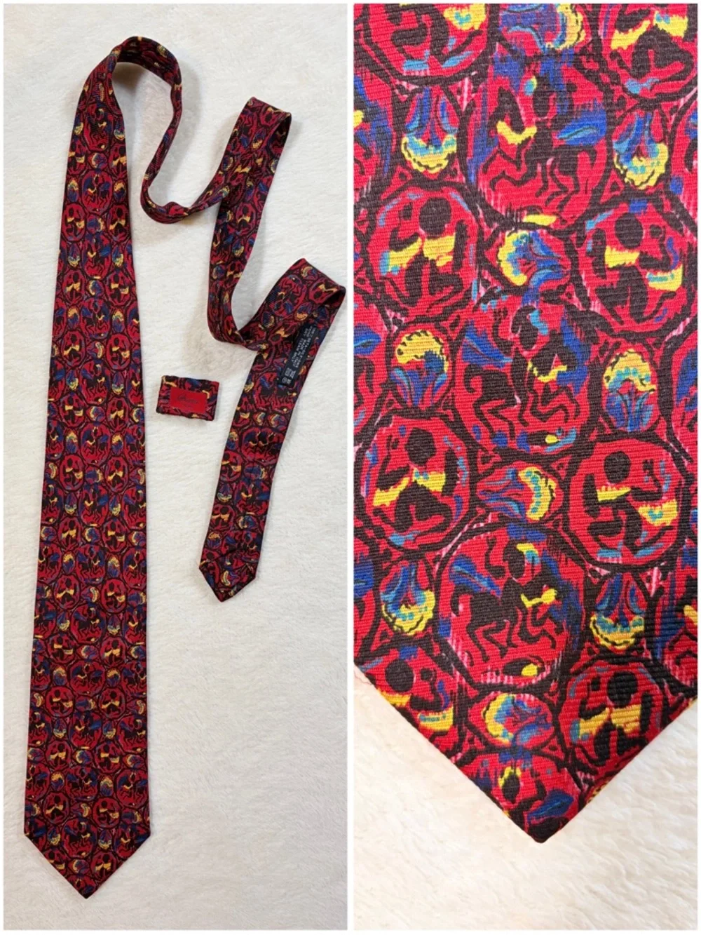Brioni Men's‎ Roman Soldiers Abstract Red Black Yellow Blue Silk 2 Piece Tie Set
