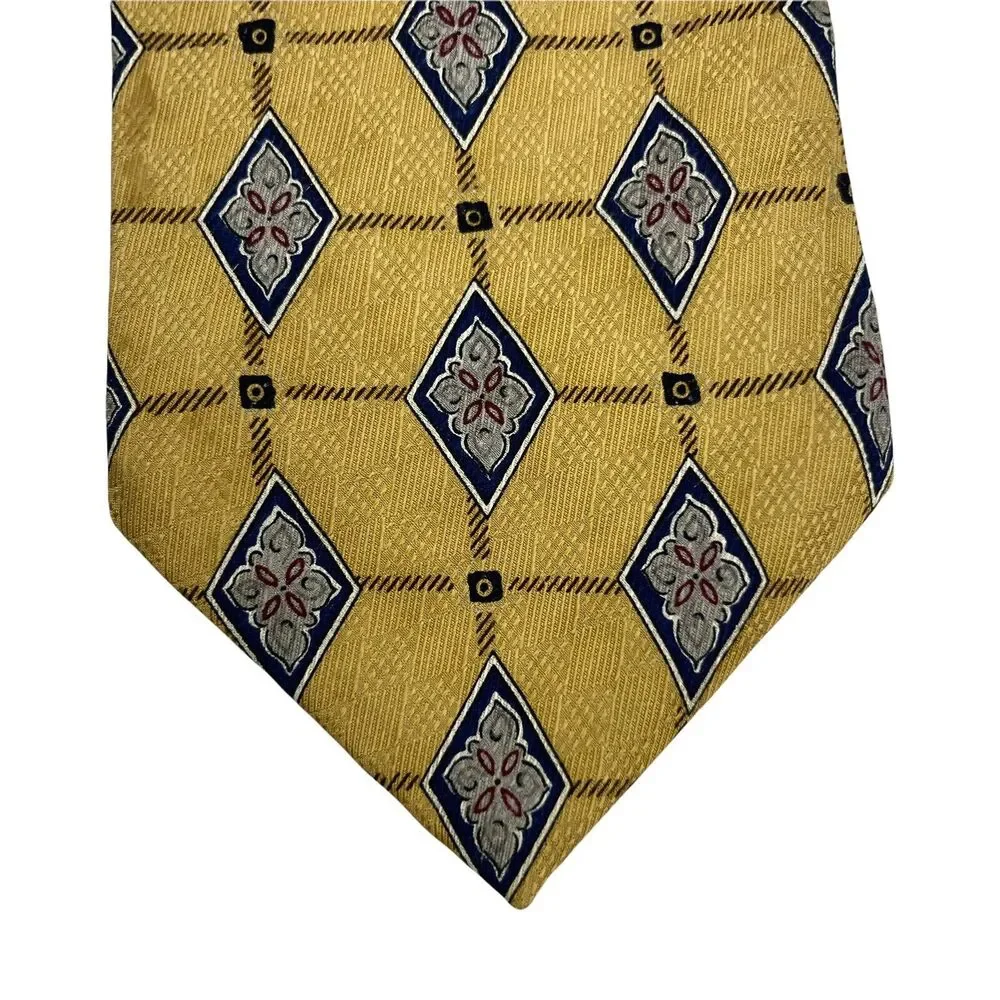 Woodward  Mens Necktie‎ Gold Geometric Print Tie 100% Silk 4