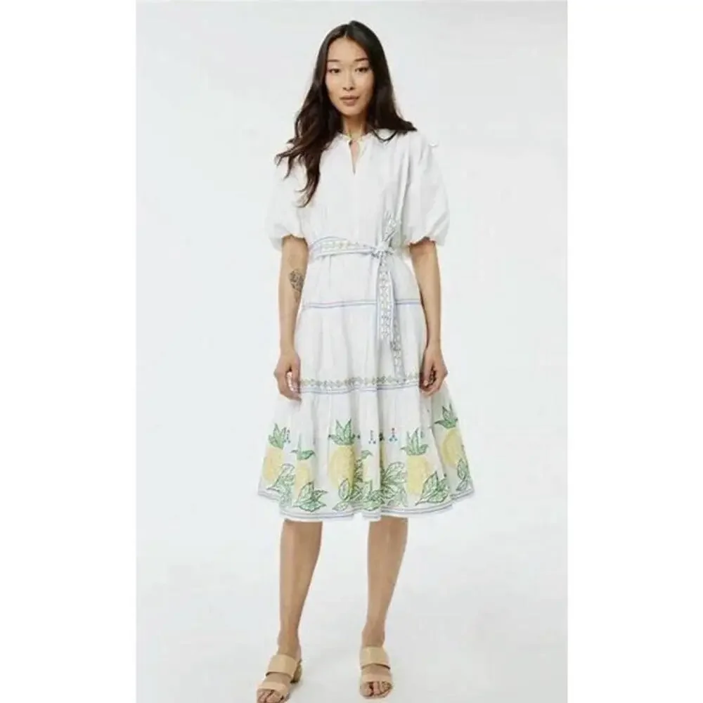 NWT Roller Rabbit‎ Embroidered Valonia Dress with Pineapples, XXS