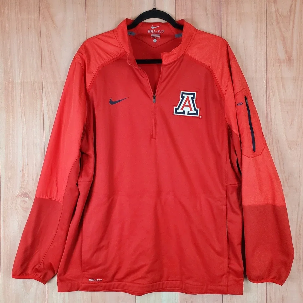 Nike Arizona Wildcats Mens Basketball Jacket Sz Large Red Quarter Zip Pullover