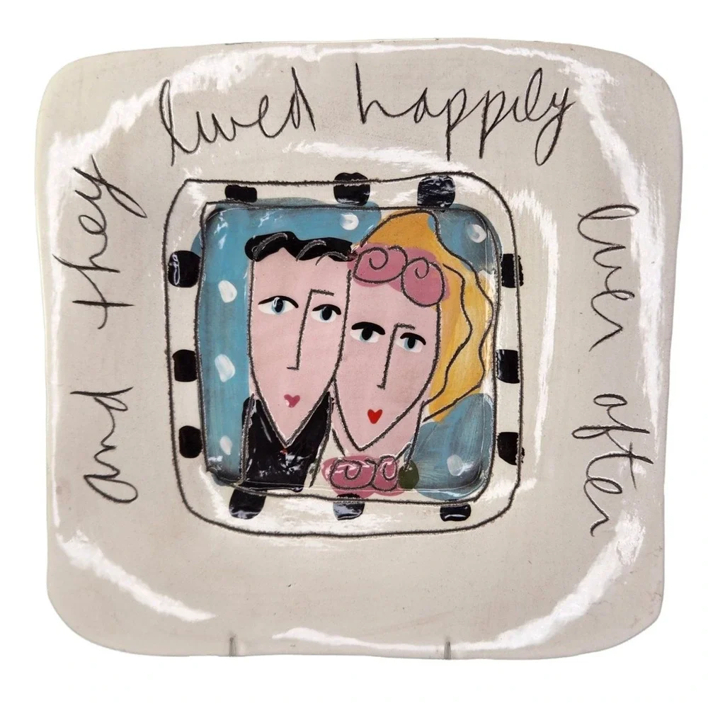 Sandra Magsamen Original Art Plate Wedding Anniversary Pottery Signed Decor READ