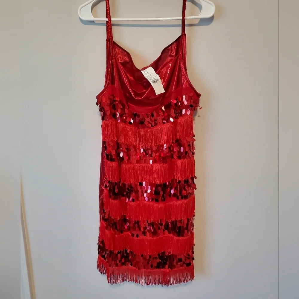 Flapper Costume Red Sequin Fringe Dress Size 1X