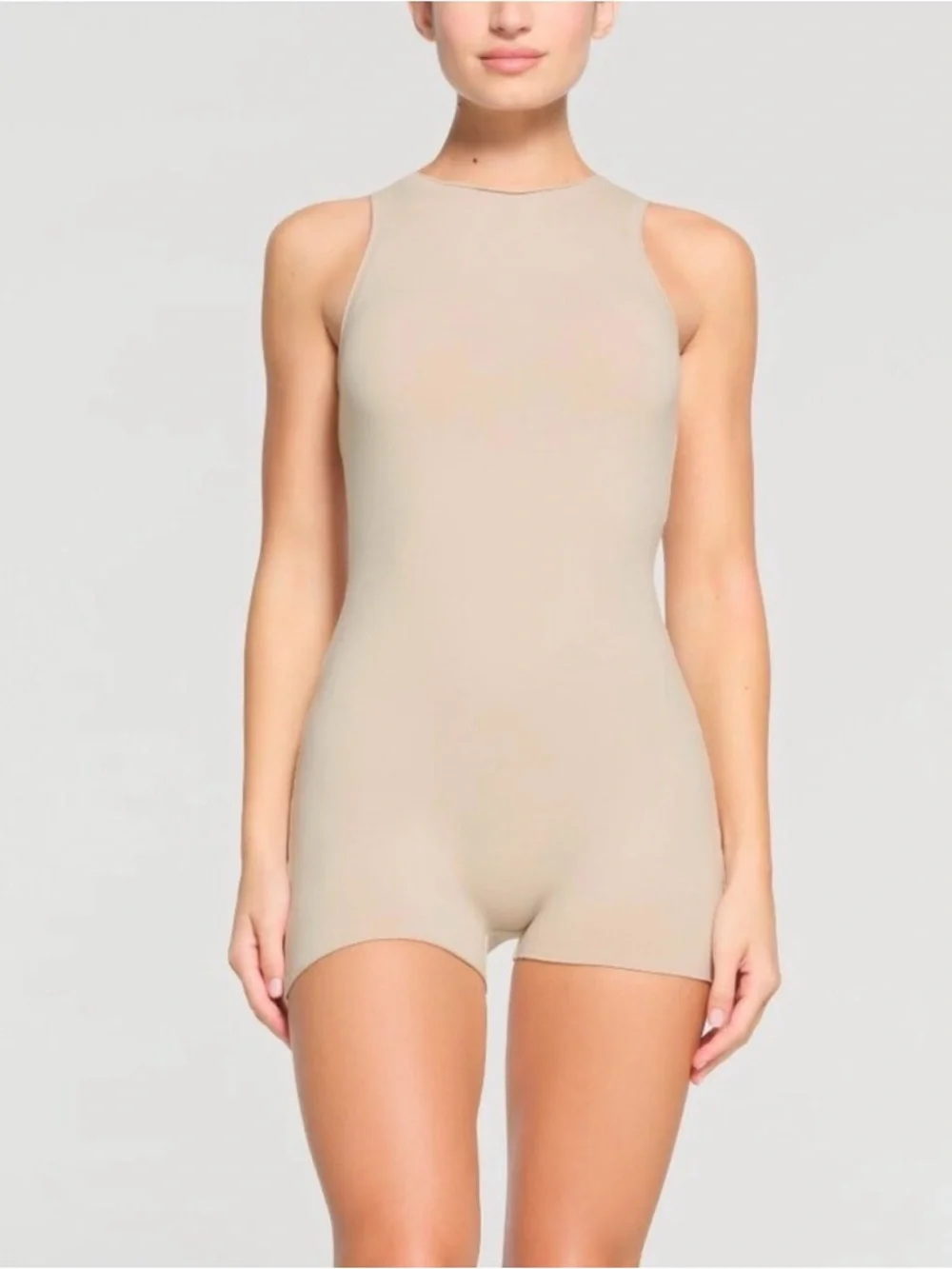 ✨ SKIMS Raw Edge Onesie Stone NWT Size L Neutral Minimal Lounge‎ Bodysuit