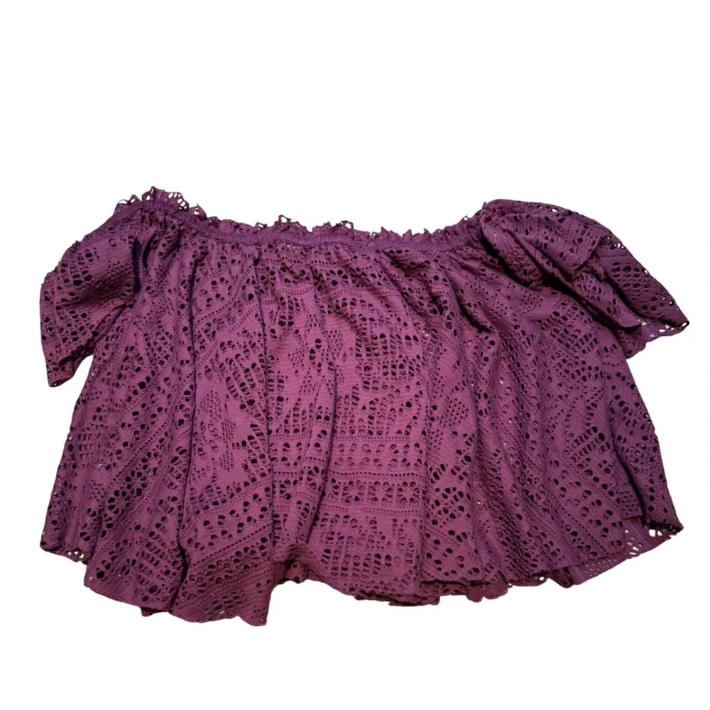 Free‎ People Beach Plum Purple Eyelet Lace Off The Shoulder Crop Top Womens Med
