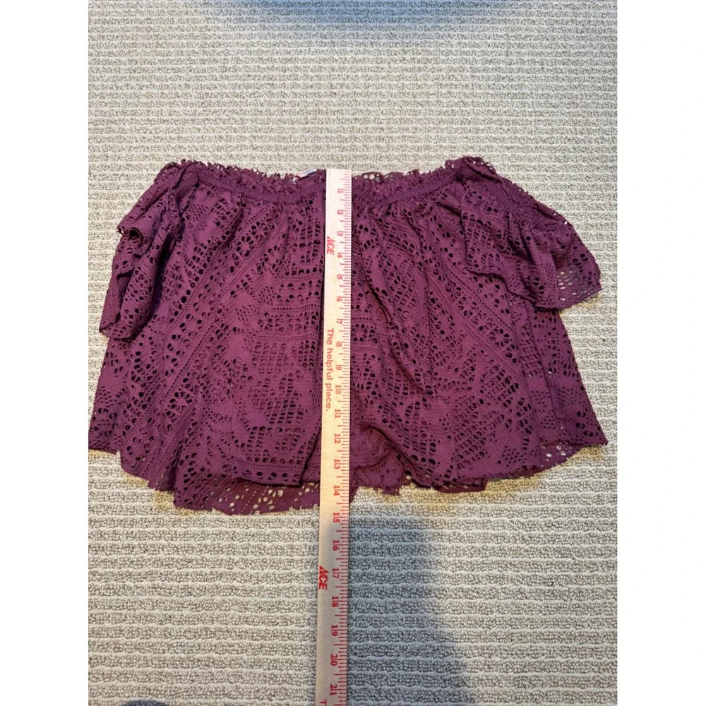 Free‎ People Beach Plum Purple Eyelet Lace Off The Shoulder Crop Top Womens Med
