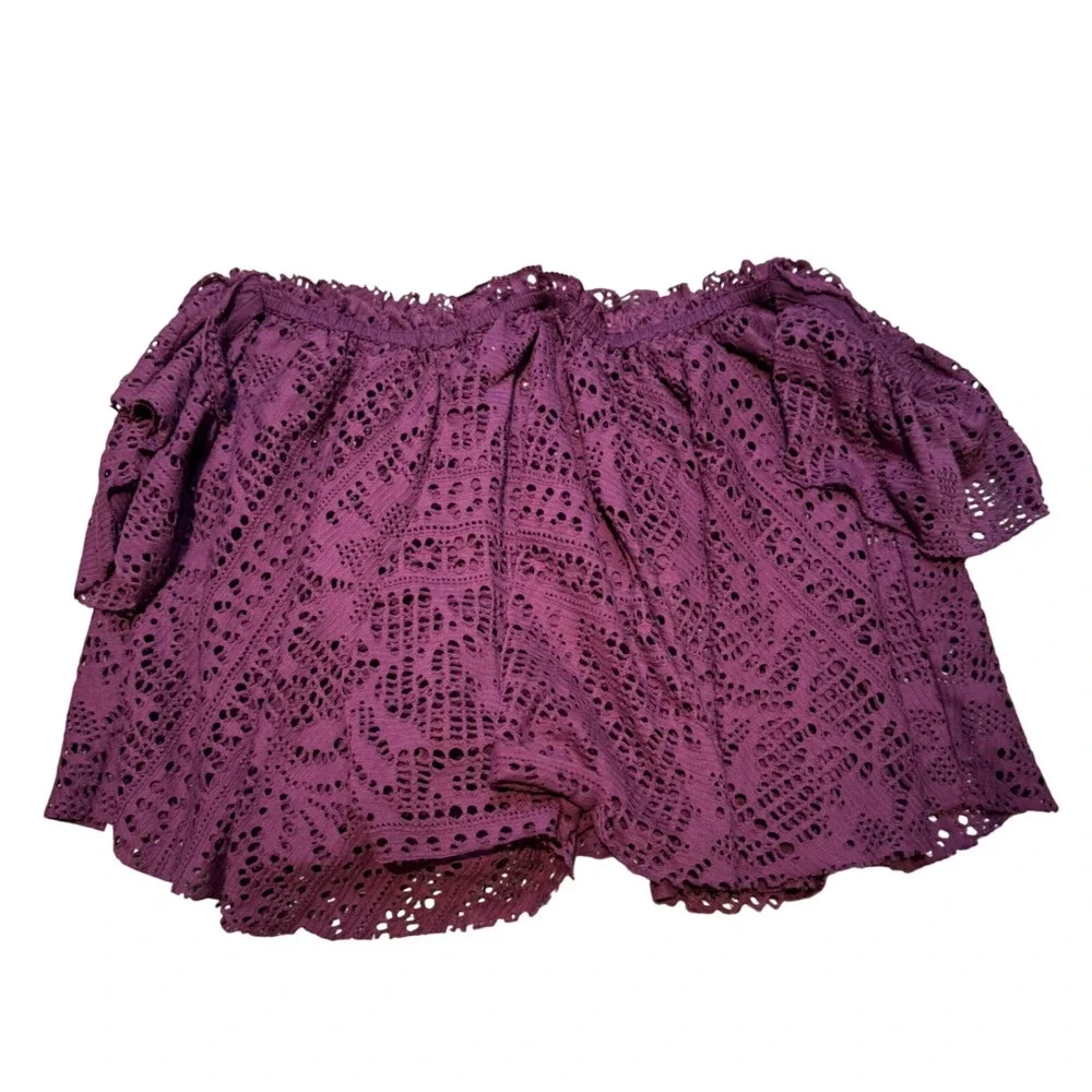 Free‎ People Beach Plum Purple Eyelet Lace Off The Shoulder Crop Top Womens Med