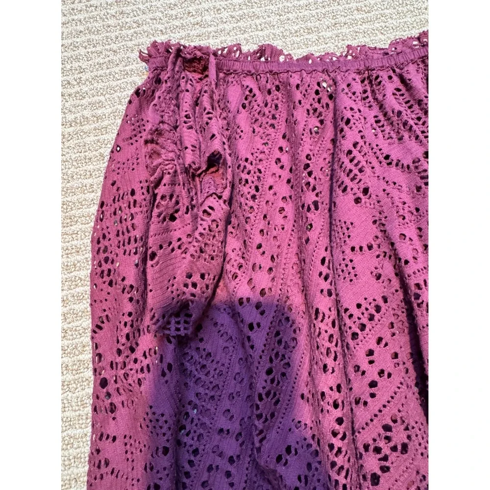 Free‎ People Beach Plum Purple Eyelet Lace Off The Shoulder Crop Top Womens Med