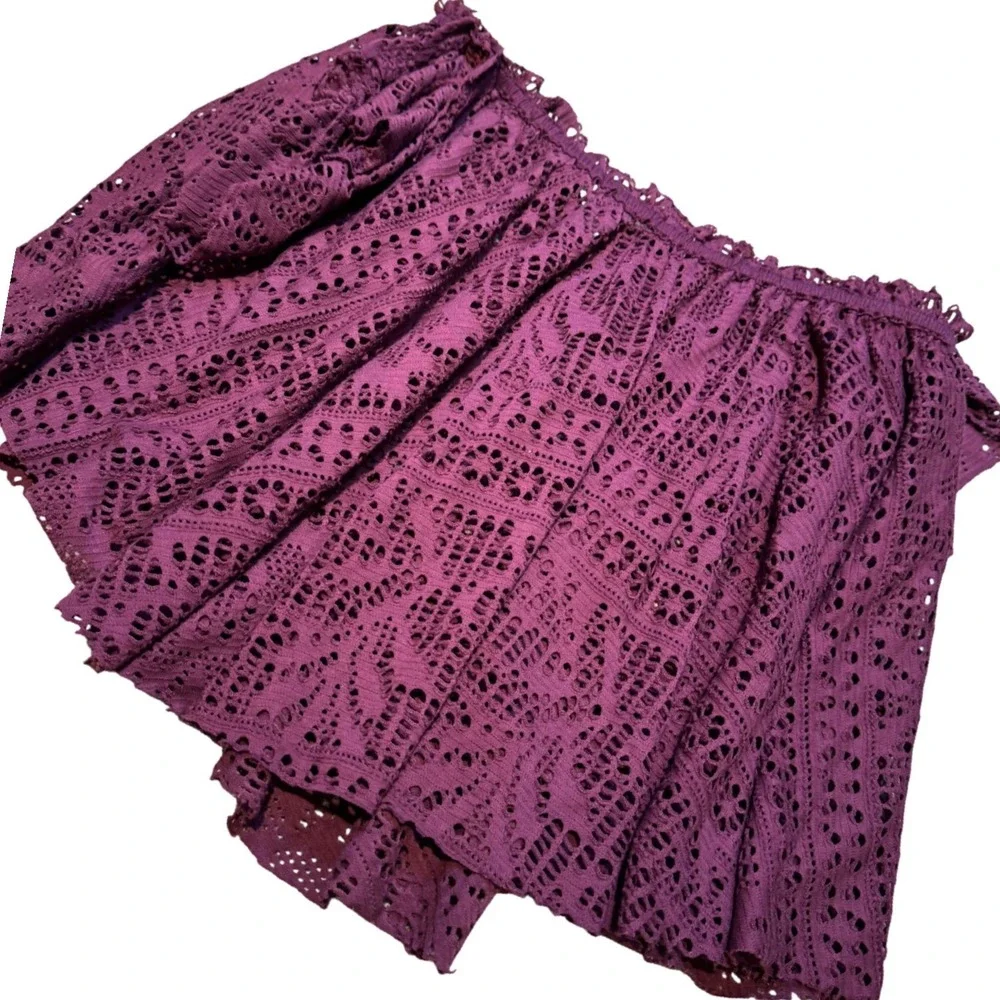 Free‎ People Beach Plum Purple Eyelet Lace Off The Shoulder Crop Top Womens Med