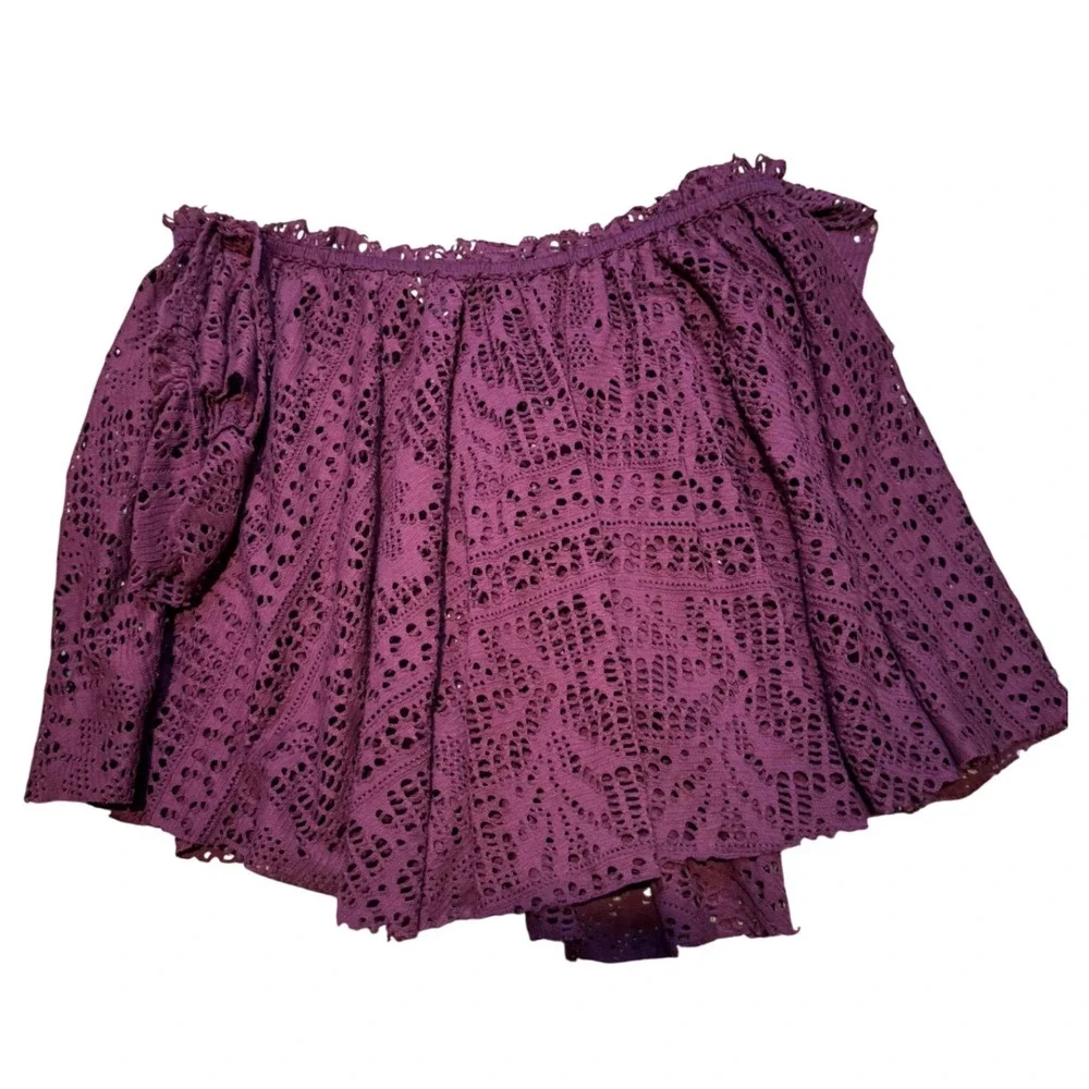 Free‎ People Beach Plum Purple Eyelet Lace Off The Shoulder Crop Top Womens Med