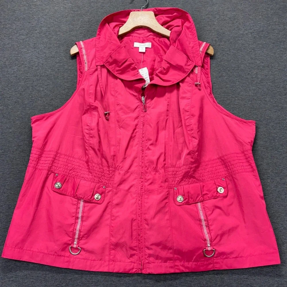 CJ‎ Banks Vest Womens 3X Pink Sleeveless  Zip Front Pockets Lined Polyester NEW