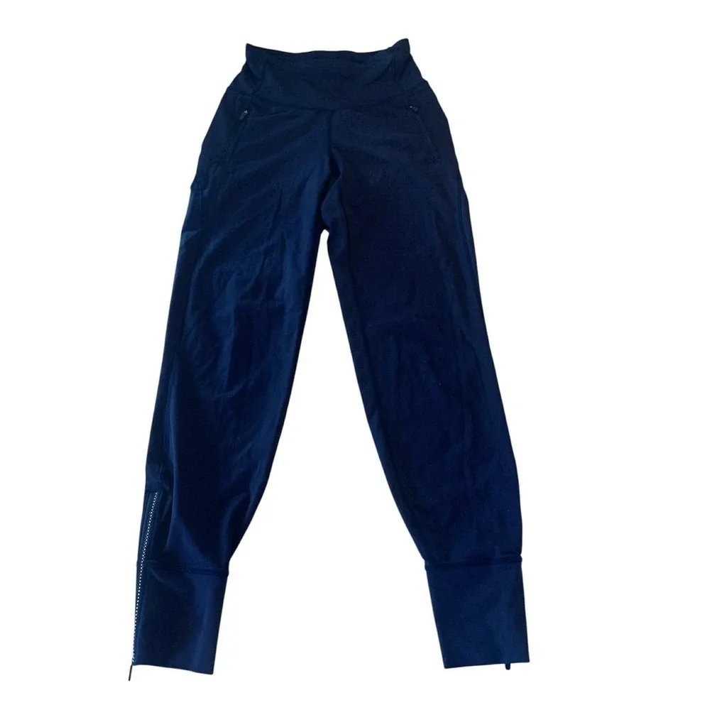 Lululemon‎ Active Joggers Women Size 2 Navy Blue Ankle Zip Pockets Athleisure