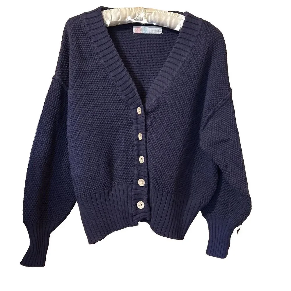 FP Beach Free People Blue Cotton Cropped Cardigan Sweater Dolman SZ XS
