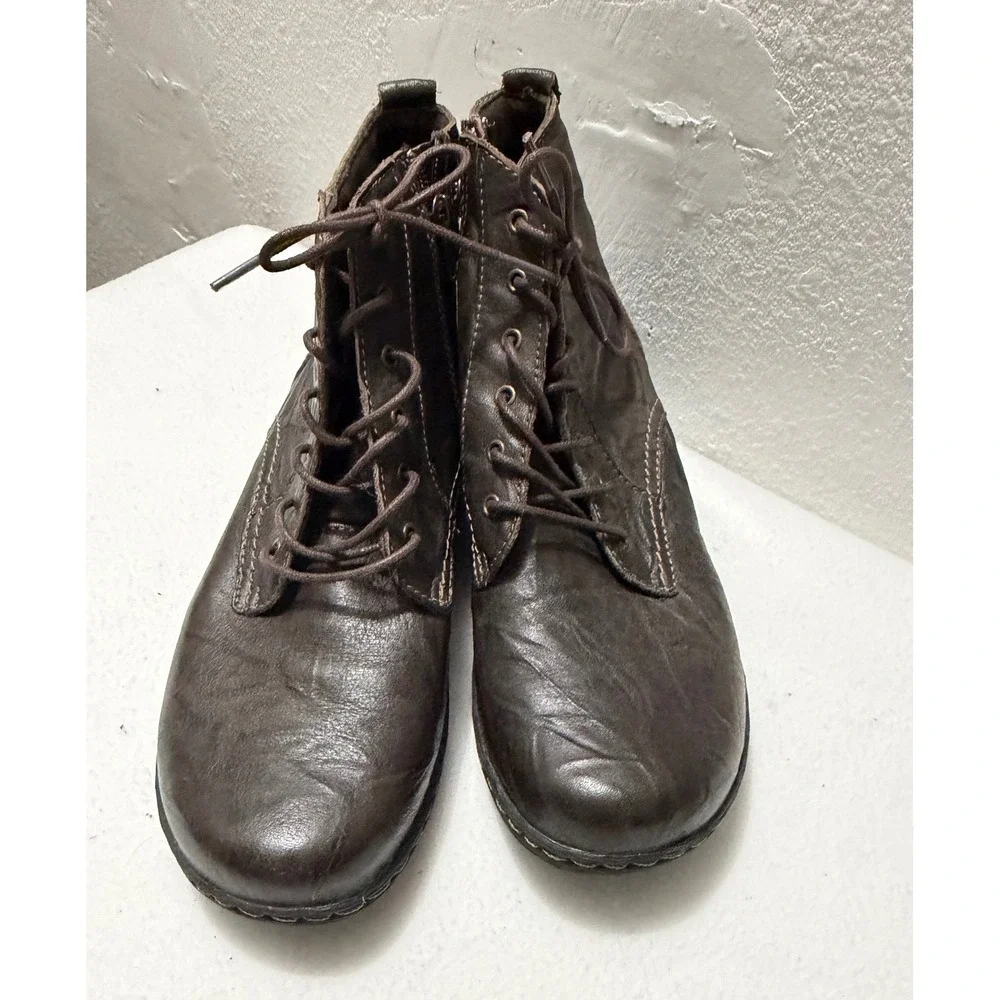Clarks Collection Womens 8.5 Dark Brown Leather Lace Up Side Zip Ankle Boots
