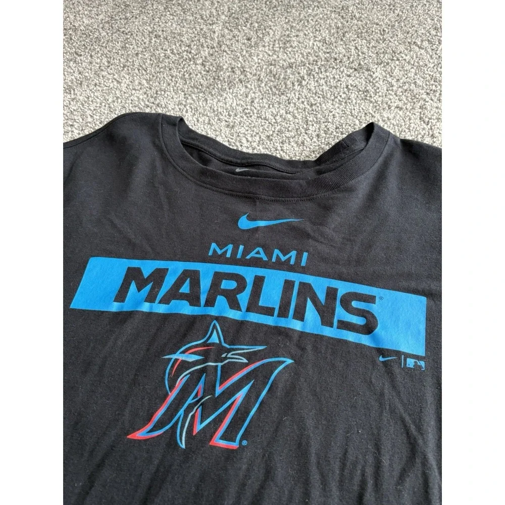 Miami Marlins Shirt Mens 3XL‎ Black 100% Cotton Nike Tee MLB Baseball Logo