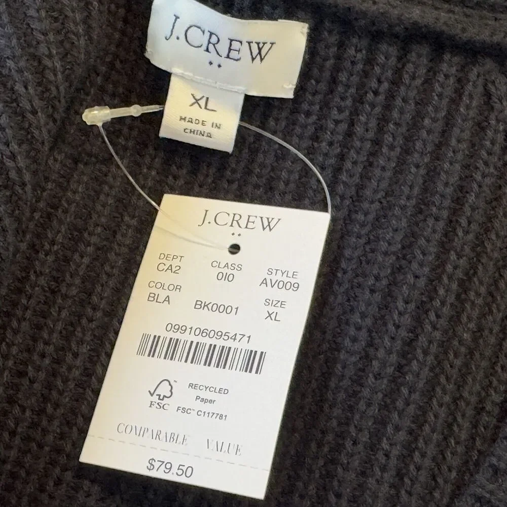 J.Crew Chunky Knit Tunic Sweater Womens Sz‎ XL Black V-Neck Long Sleeve NEW
