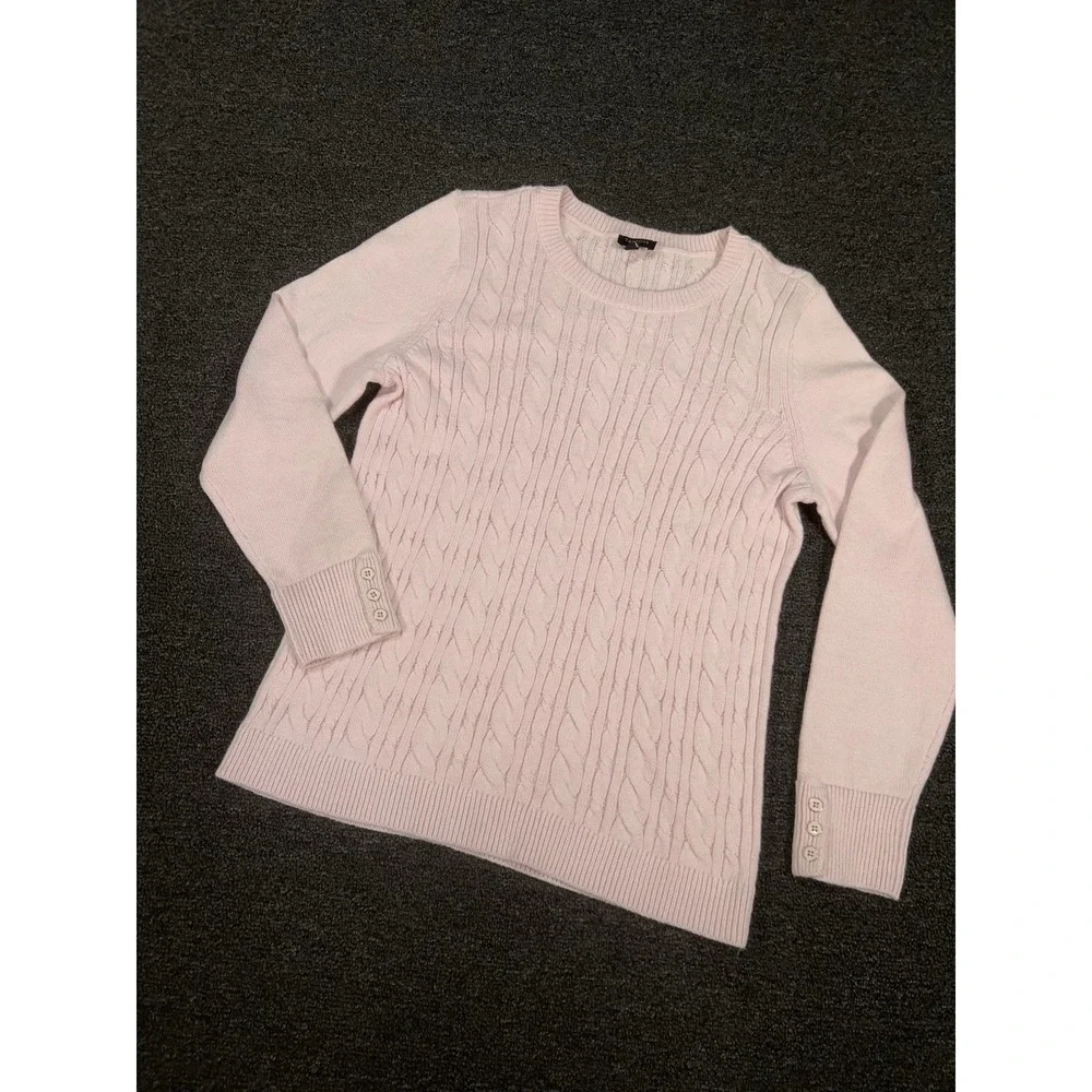 New‎ Talbots Sweater Women's Petite Large PL Pink Cable Knit Preppy Pullover