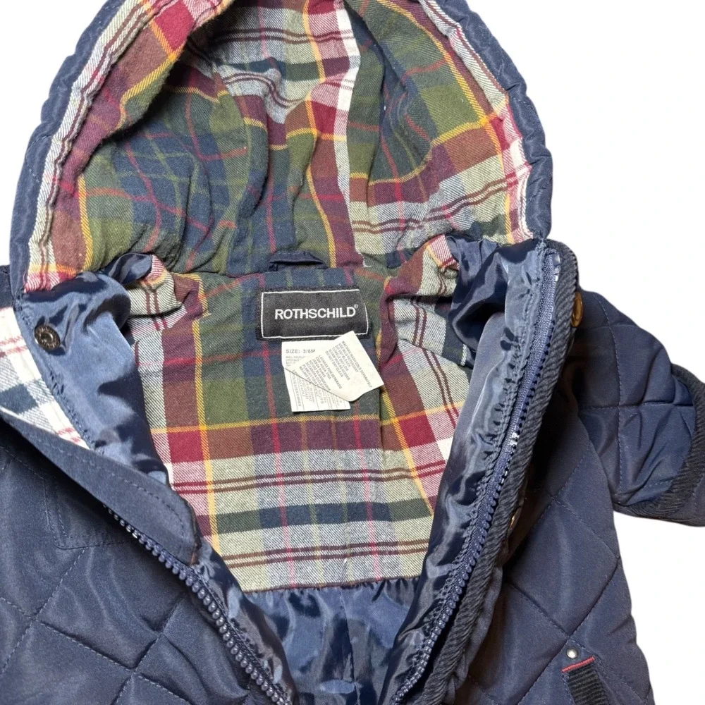 Rothschild Baby‎ Snowsuit Quilted Navy Blue Plaid Lined Hooded 3-6 Months