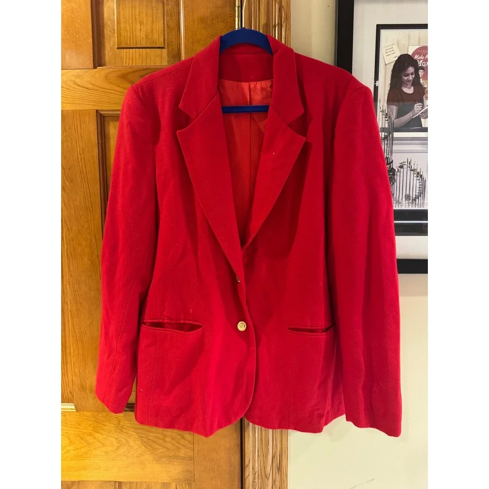 Vintage Stephen‎ Douglas Red Blazer Womens 14 Made USA Gold Button Career Jacket