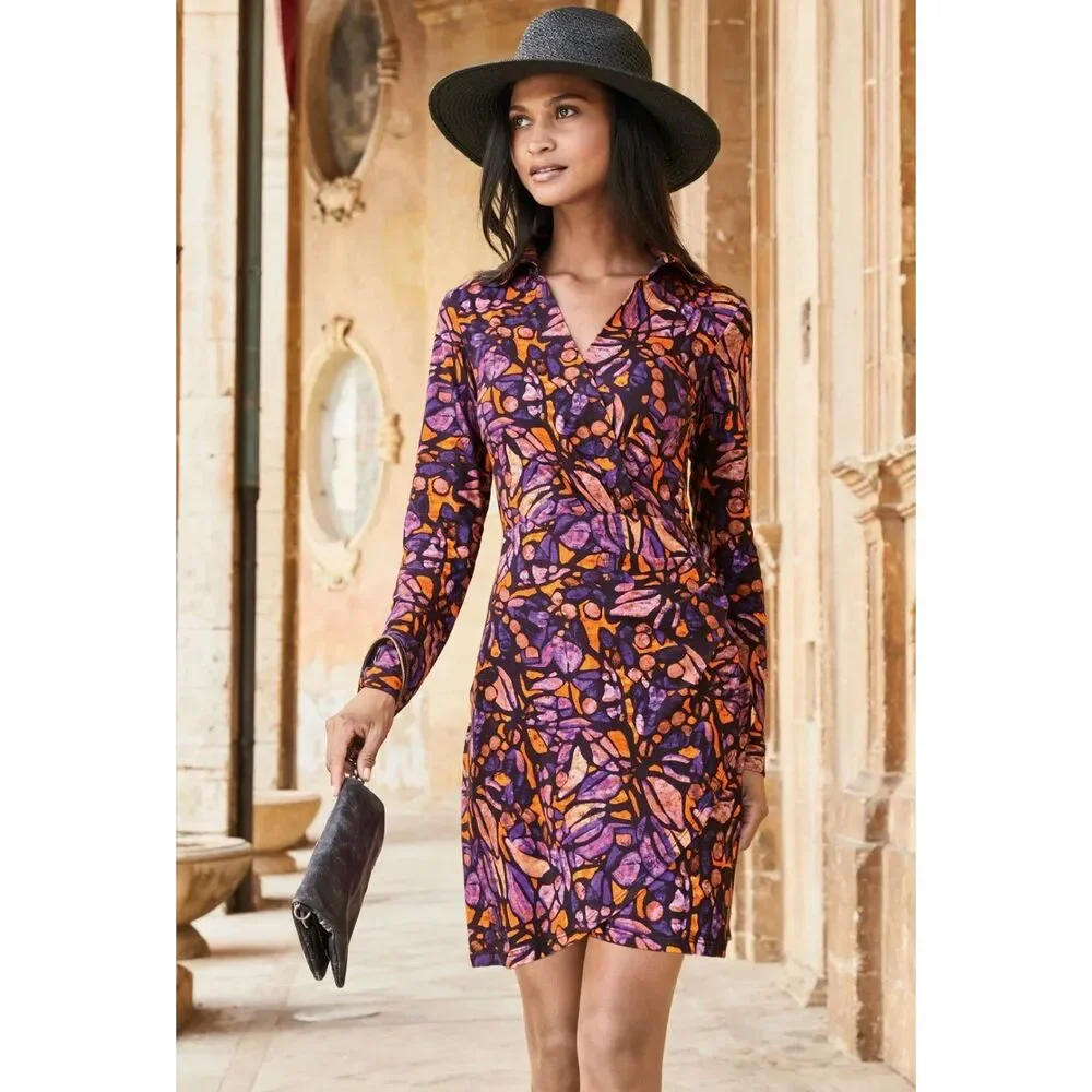 PERUVIAN CONNECTION Stella Kaleidoscopic Crossover Mini Dress, Concord, Sz XL