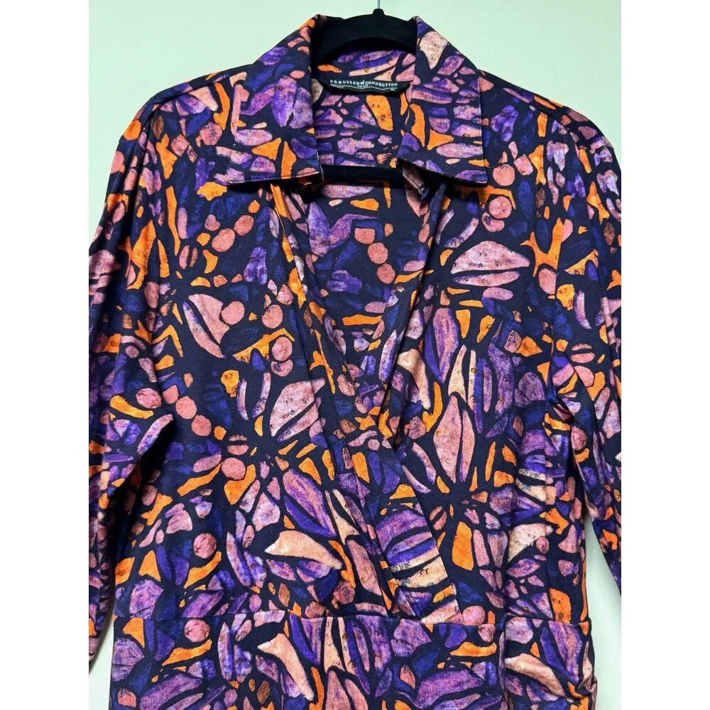 PERUVIAN CONNECTION Stella Kaleidoscopic Crossover Mini Dress, Concord, Sz XL