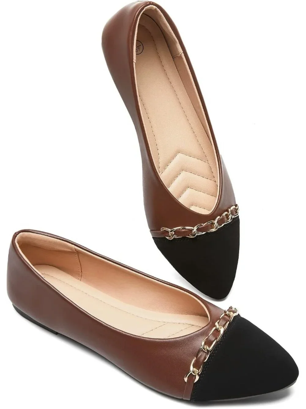 Women's Brown Crimping Suede Ballet Flats Pointed Toe Comfortable Dress Shoes