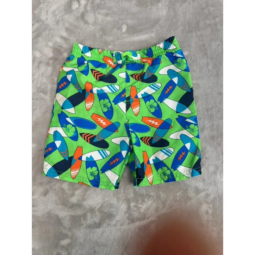 Healthtex‎ Boys 3T Swim Trunks Green Surfboard Print Elastic Waist Drawstring