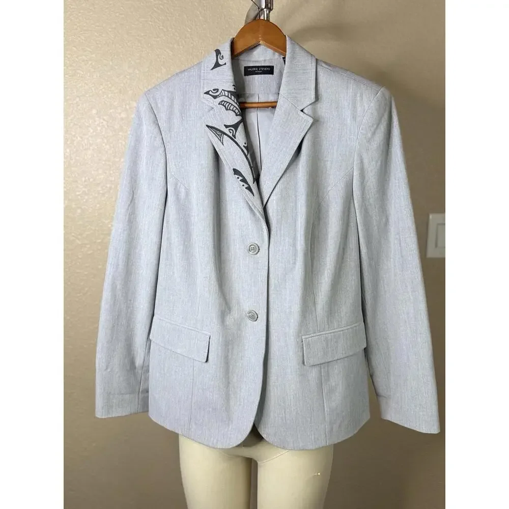 Valerie Stevens Women's Size 16W Gray Blazer Jacket  Architectural‎ Design