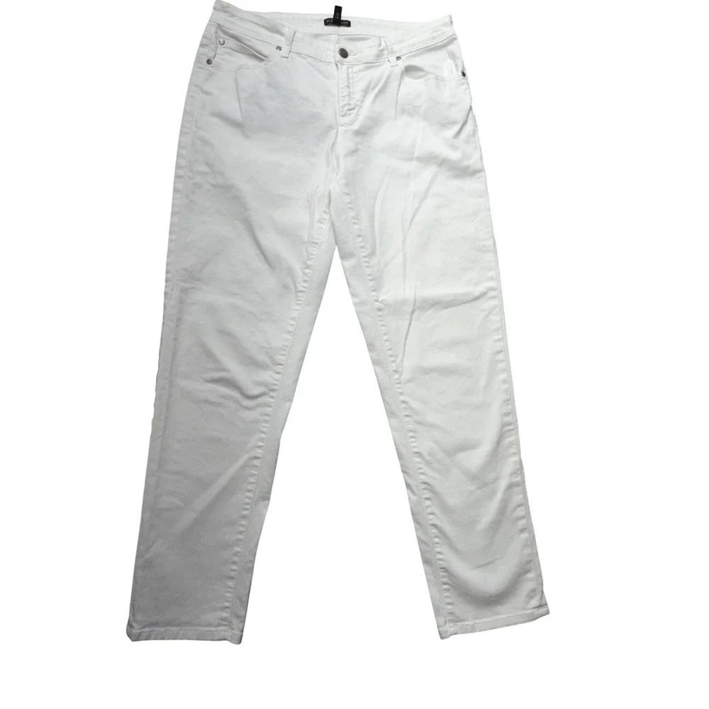 Eileen Fisher Straight Jeans Womens 10 White Organic Cotton Mid Rise‎ Stretch