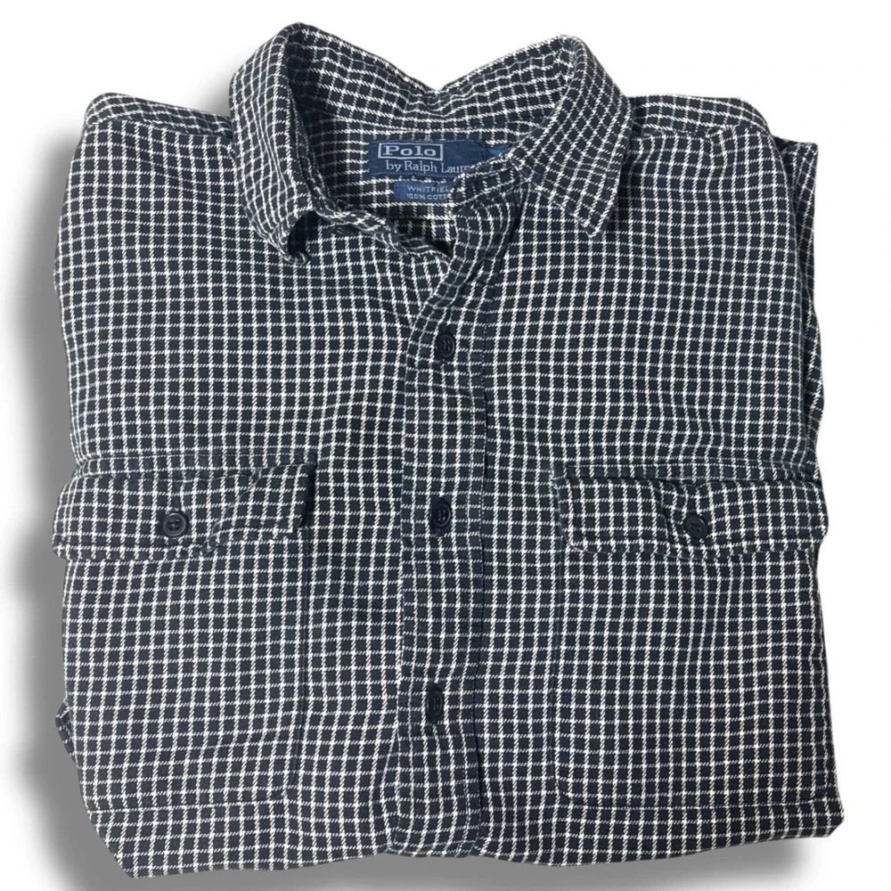 Polo Ralph Lauren Button Up Shirt Men L Whitfield Cotton Micro Check Long Sleeve