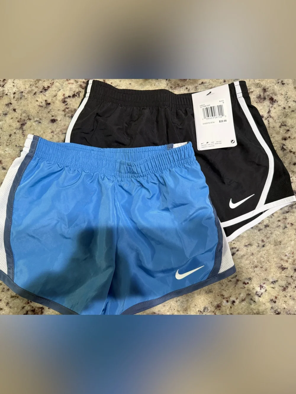 Nike dri fit tempo short bundle of 2 black white  trim and blue size 6