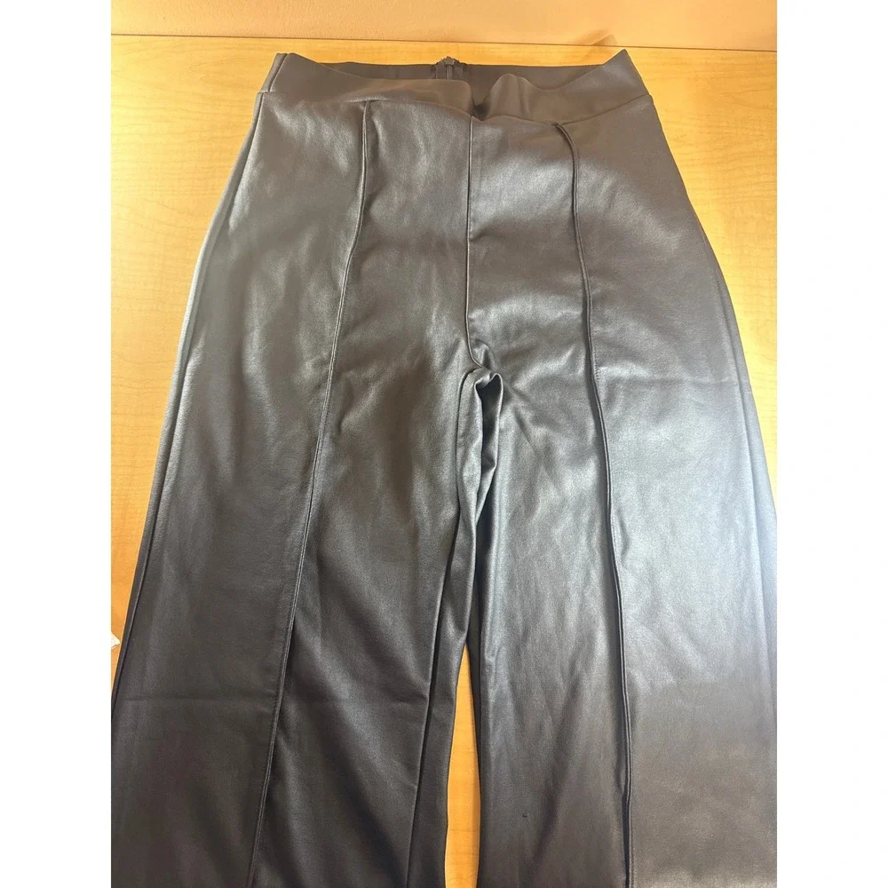 Fashion Nova Black Faux Leather‎ Wide Leg Pants High Waisted Seam Front Large