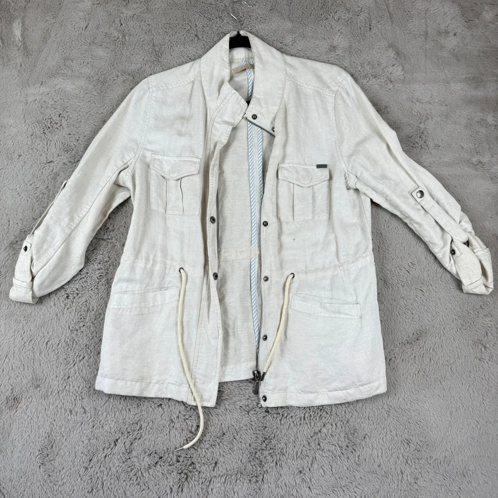Max Jeans Utility Jacket‎ Lightweight Drawstring Waist Beige Linen Blend M