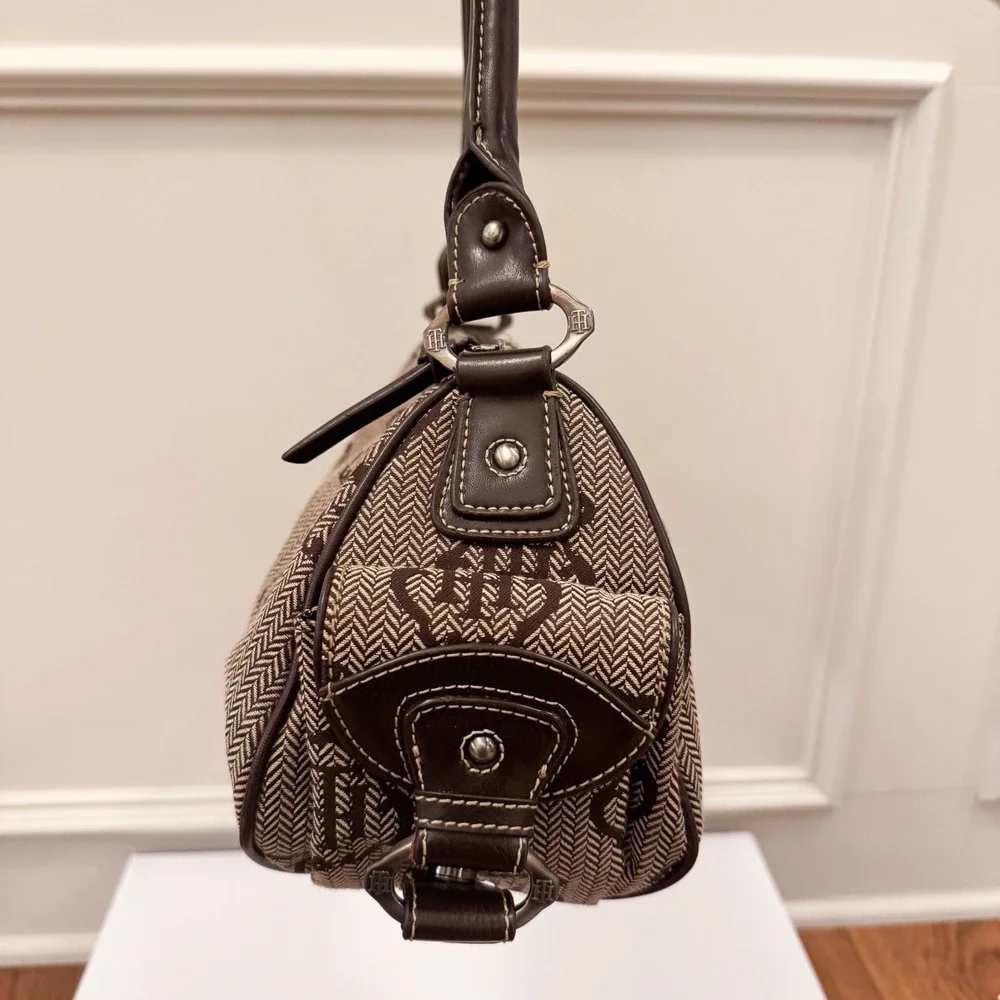 Vtg‎ Y2K Tommy Hilfiger Logo Brown Purse Shoulder Bag Fall Herringbone EUC