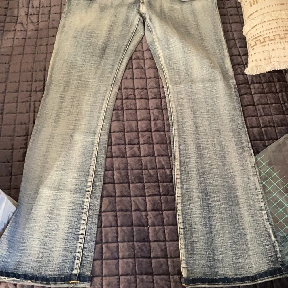 Indigo red washed‎ faded bootcut jeans