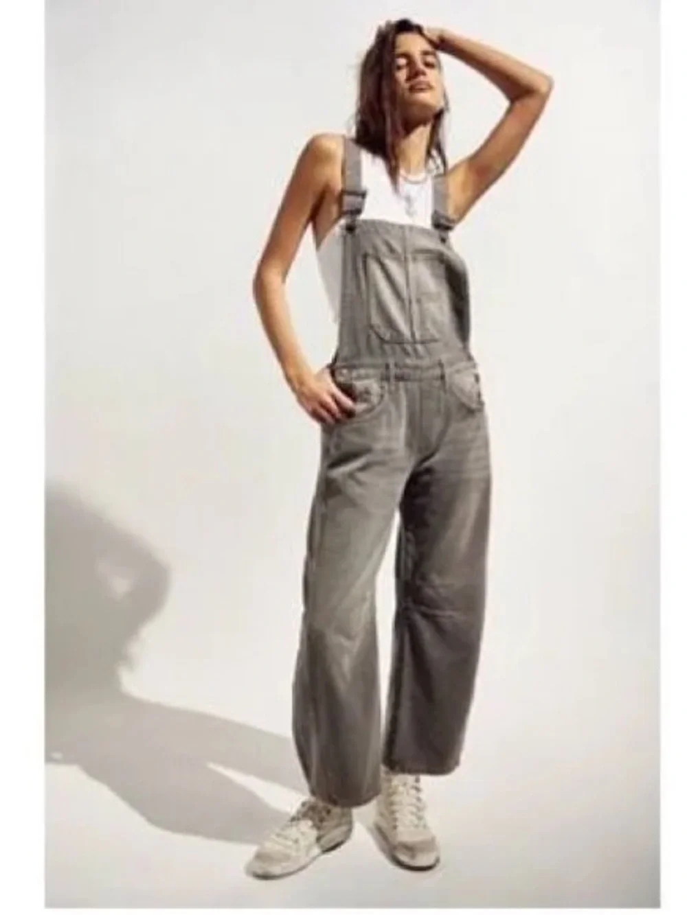 Women's Dark Gray Denim Overalls, Barrel leg