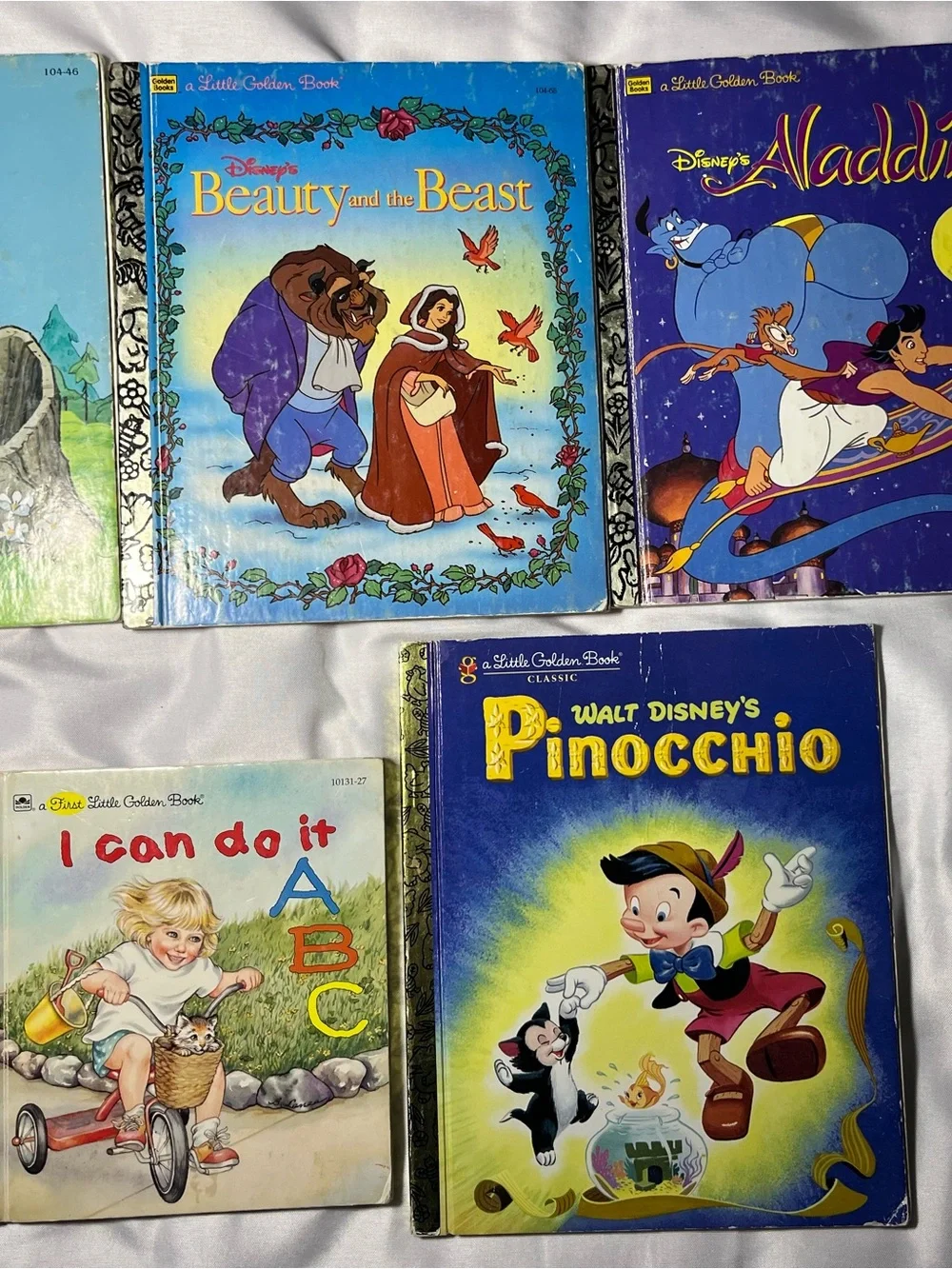 Vintage Little Golden Books Lot of 7 Disney‎ Aladdin Beauty Beast Pinocchio