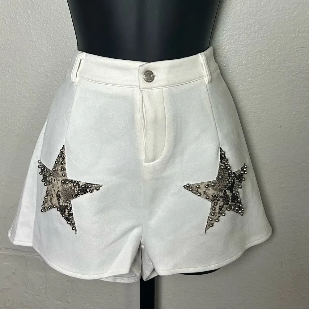 NWT Saints and Hearts White Suede like Shorts with Stars Size LG