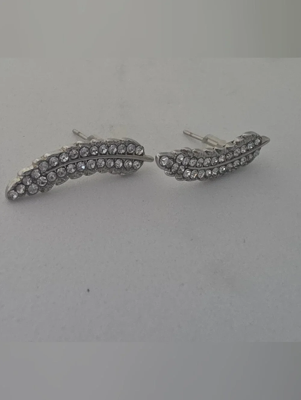 Crystal Pavé Silver Leaf Stud Earrings - Women Jewelry
