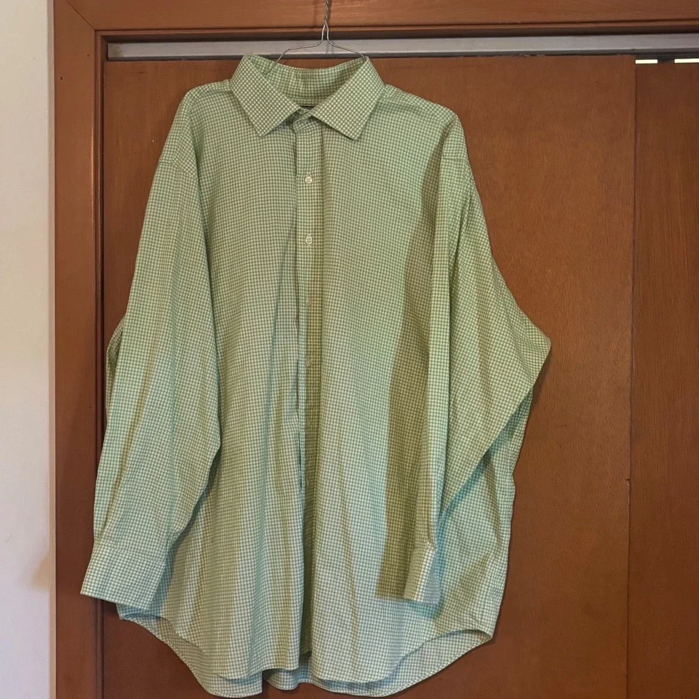 Polo Ralph Lauren Mens 19 34/35 Big‎ Green Gingham Regent Classic Fit Shirt