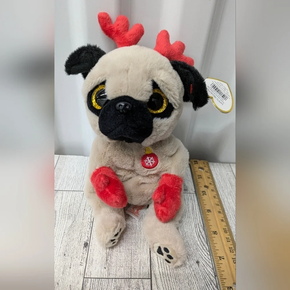 Ty Mittens Plush Pug with Red and Black Details