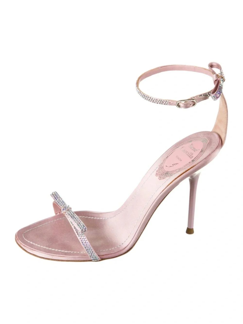 Rene‎ Caovilla Pink Satin Bow Embellished Heeled Sandals Women’s Sz 35 / 5