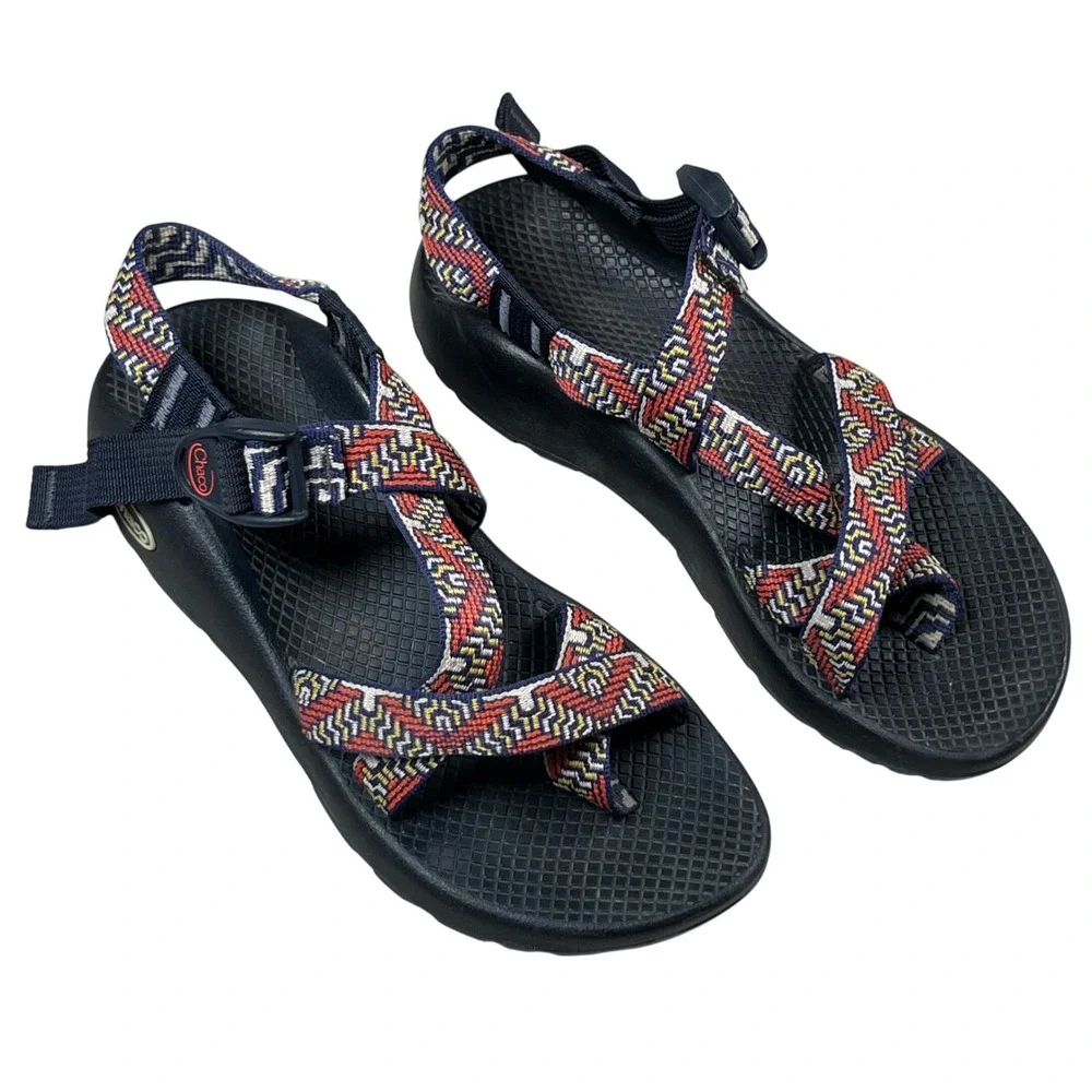 Chaco‎ Z/Cloud 2 Sandals Women 7 Navy Multi Geometric Toe Loop Hiking Gorpcore