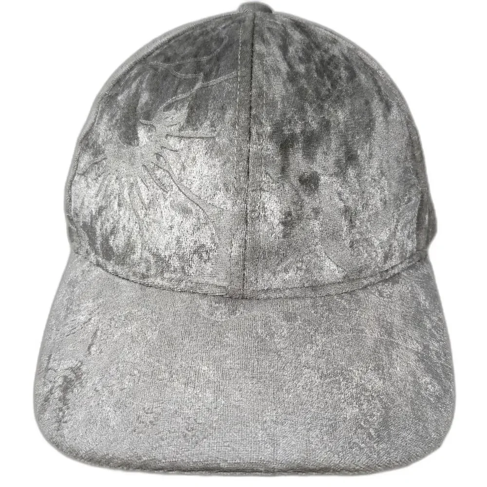 C.C Baseball Cap Gray One Size Crushed Velvet Metallic Strapback Curved Brim Hat