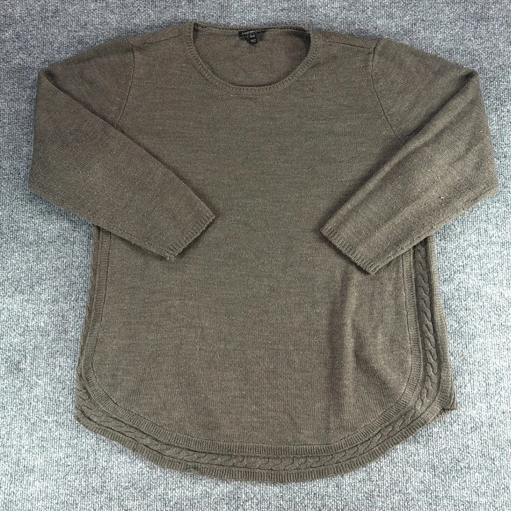 Lane Bryant Brown Cable Knit Trim Curved‎ Hem Sweater Womens 14/16 Crew Neck Top