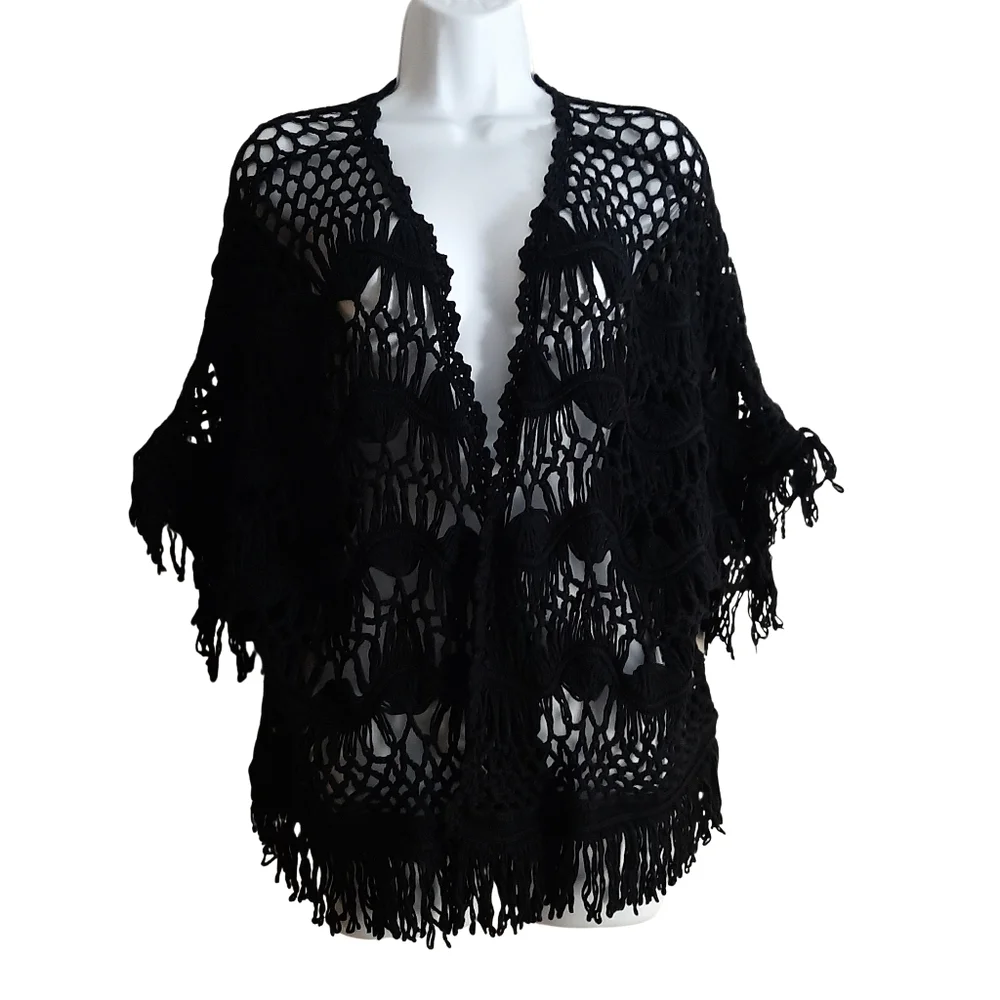 Denim 24/7 Women's Black 100  Cotton Open Knit Cardigan Size Large