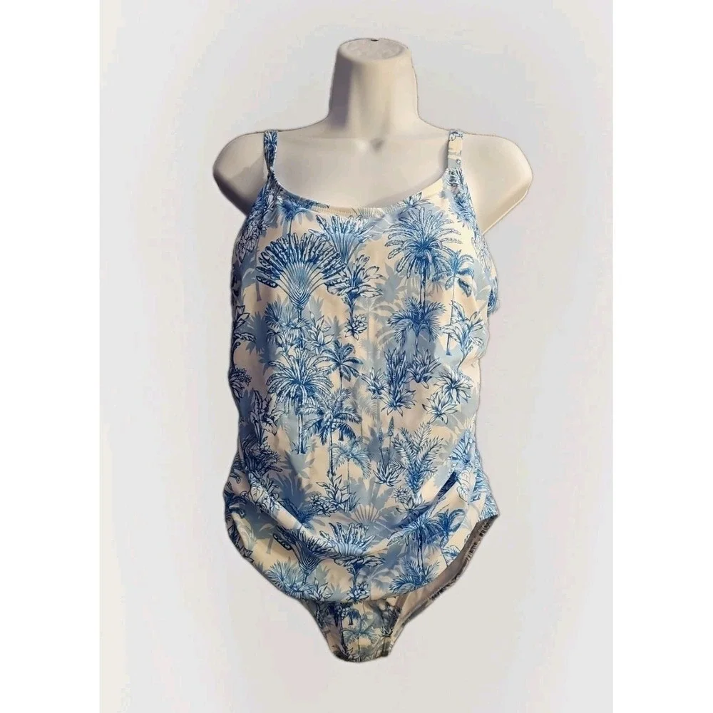 Nicole Miller Floral blue Tropical Wrap One‎ Piece Bathing Suit Swimsuit Sz XL