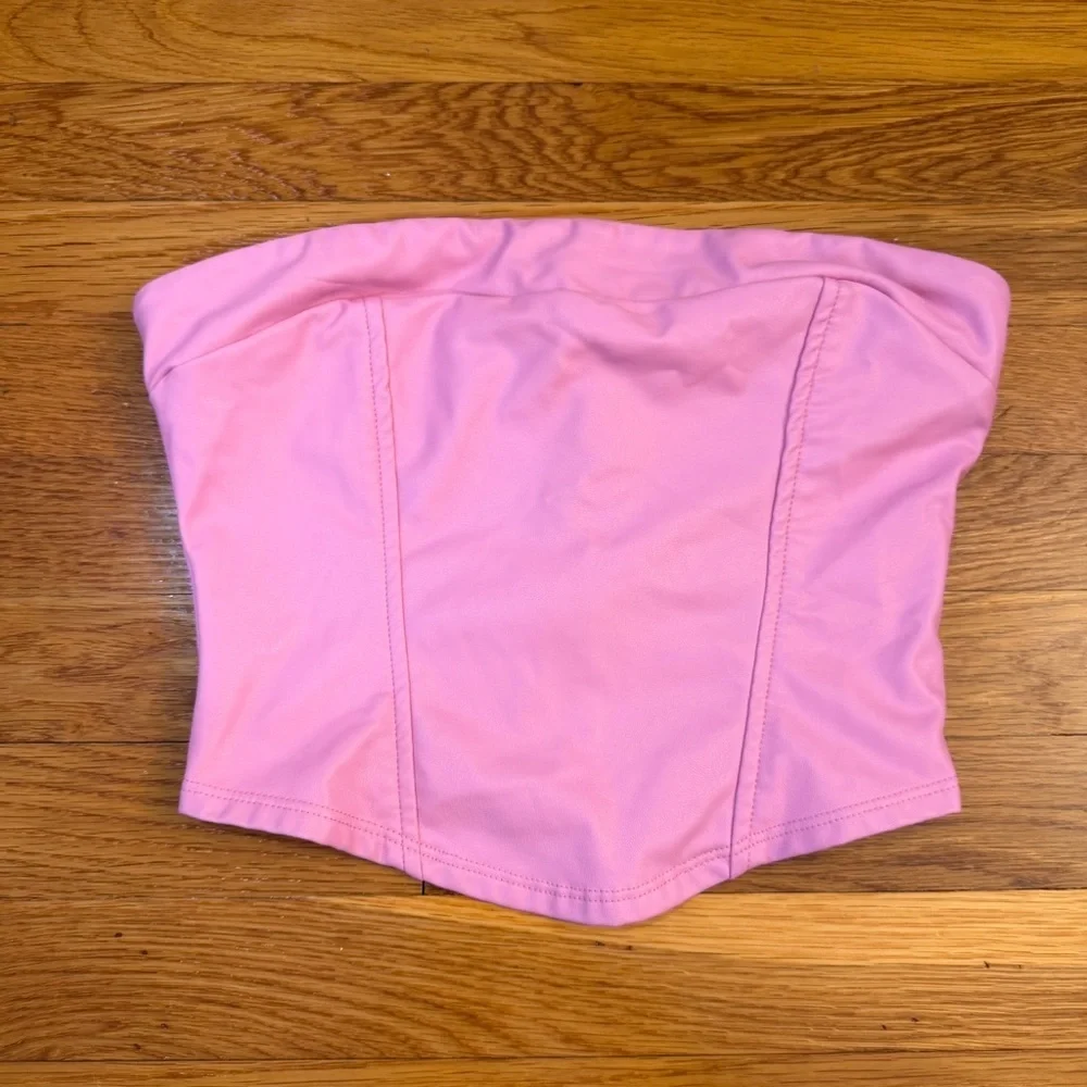 Altar'd State Faux Leather Cropped Corset Top Zipper Back in Pink - Size Small