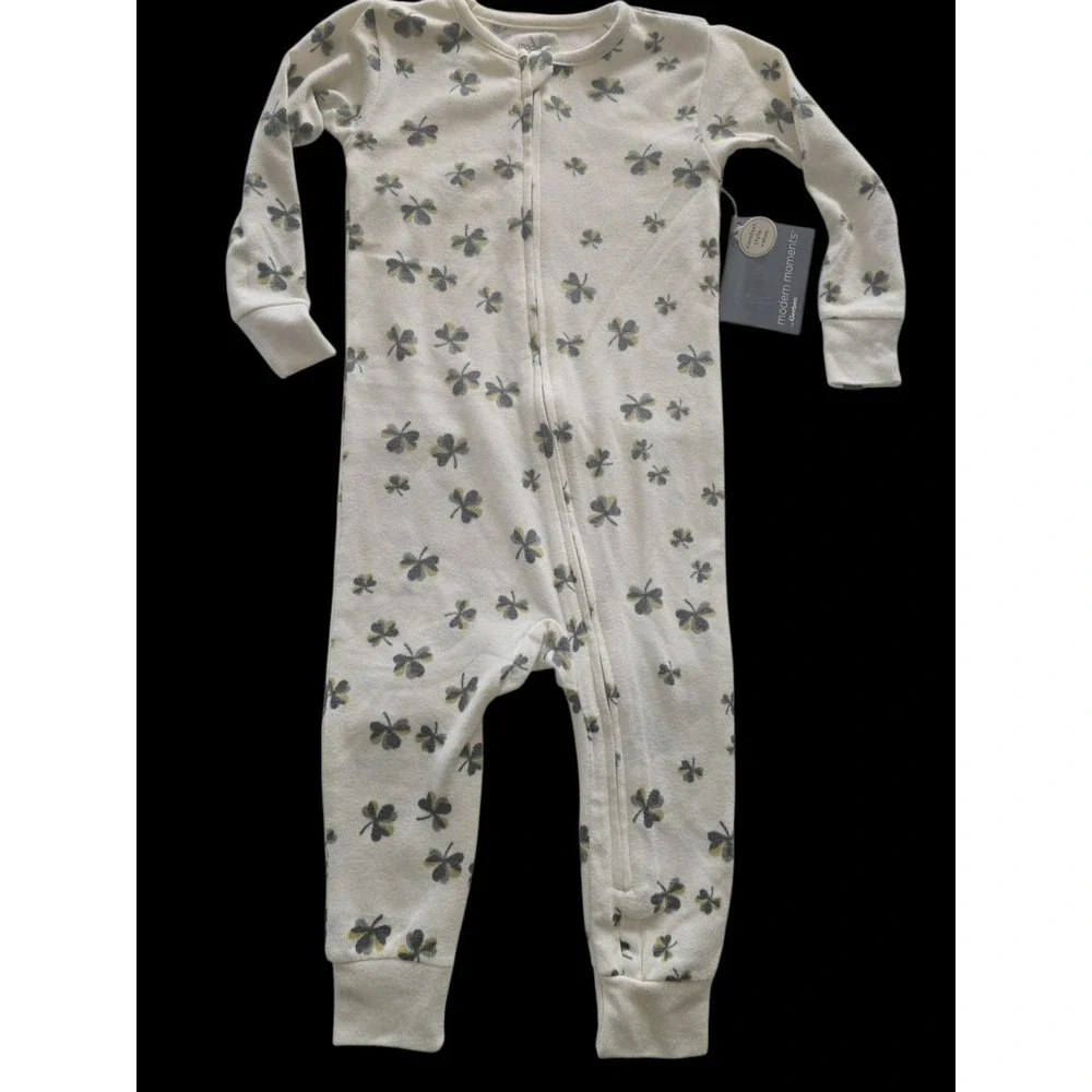 Modern Moments Boy 2T Organic Cotton Clover Zip Sleep‎ N Play Pajamas NWT